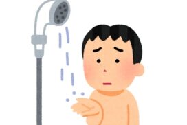 シャワーの水量が少なくて困る男性のイラスト