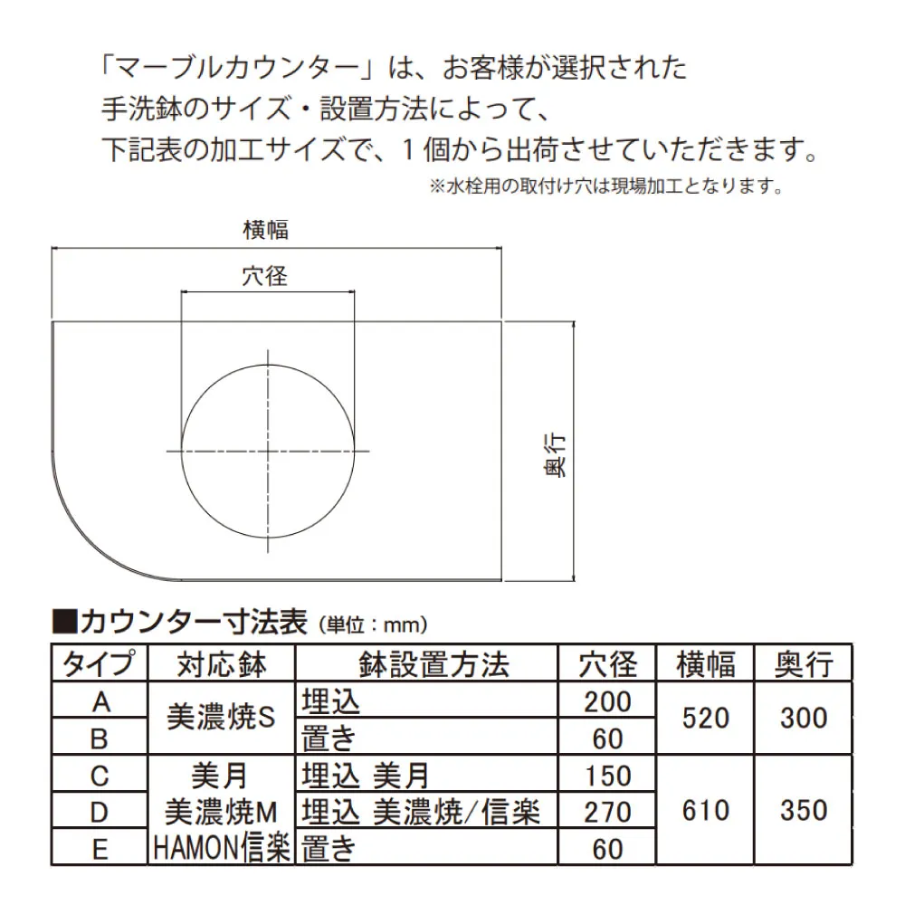 マーブルカウンター TC17M_寸法図面