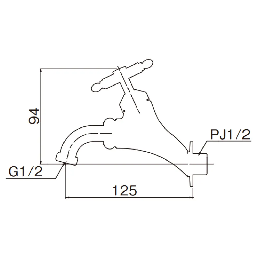 T14型万能ホーム横水栓(ラダー)T14B-R_寸法図