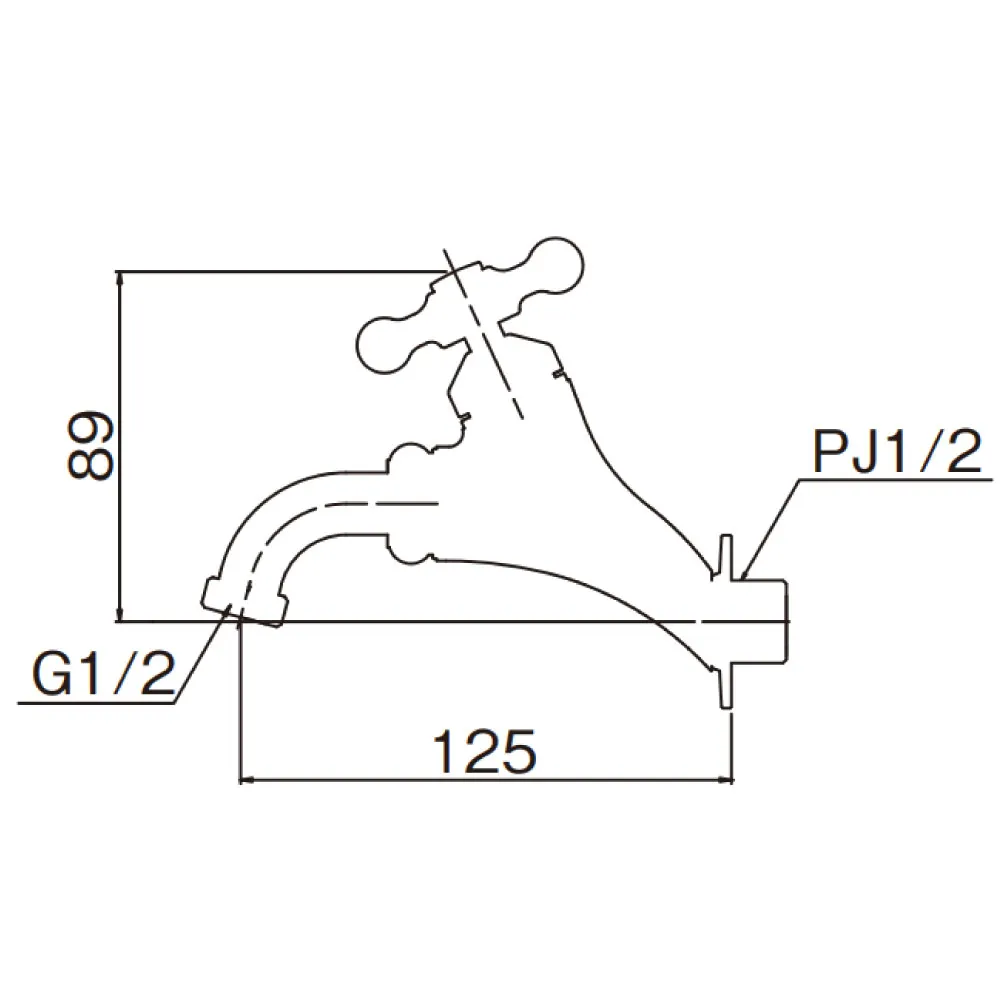 T14型万能ホーム横水栓（鋳肌） T14B-E_寸法図