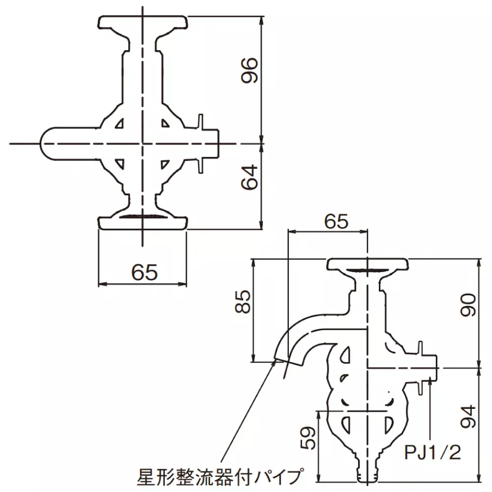 三口横水栓ウォーターワークス G18V3_寸法図